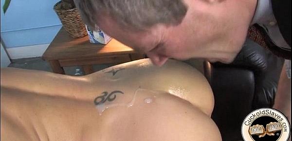  Cum eating cuckold cleans up huge black cum load